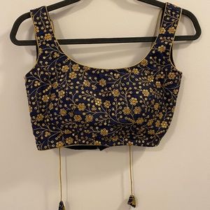 Indian blue gold crop top with tassles
